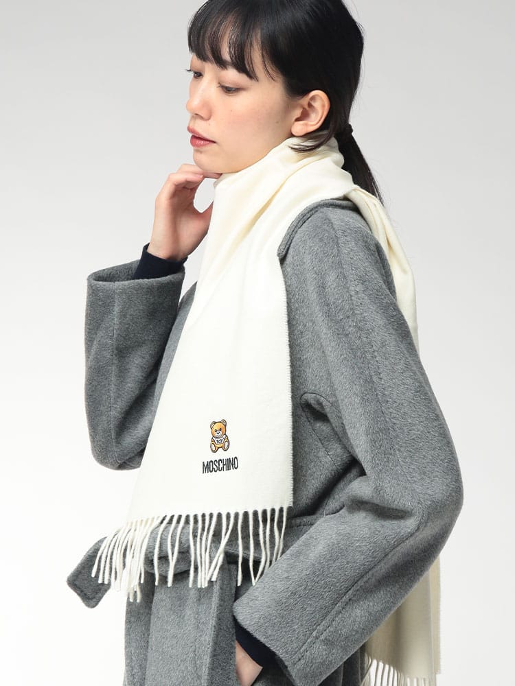 MOSCHINO (モスキーノ) ウール ベア ロゴ 刺繍 マフラー  MOSM529350124 レディース