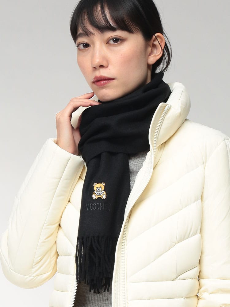 MOSCHINO (モスキーノ) ウール ベア ロゴ 刺繍 マフラー  MOSM529350124 レディース