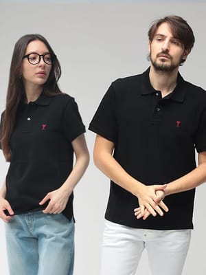 AMI PARIS (アミパリス) メンズ ポロシャツ 半袖 胸ロゴ コットン ポロシャツ Ami de Coeur AMBFUPL001760