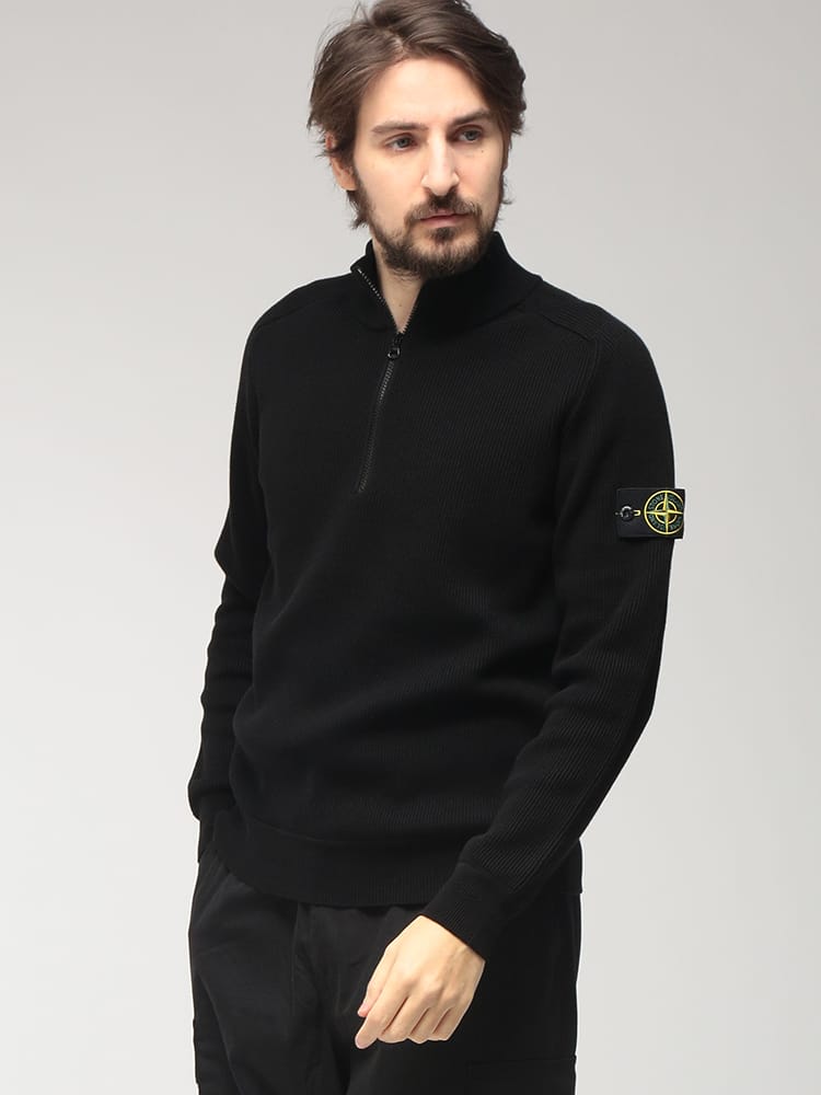 STONE ISLAND (ストーンアイランド) メンズ ニット 長袖 リブコットン ハーフジップ プルオーバー SI5100124S00D8