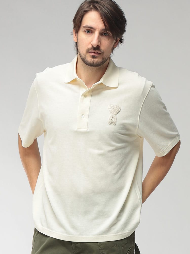 AMI PARIS (アミパリス) メンズ ポロシャツ 半袖 ニットパッチ カットソー AMUPL428JE0221