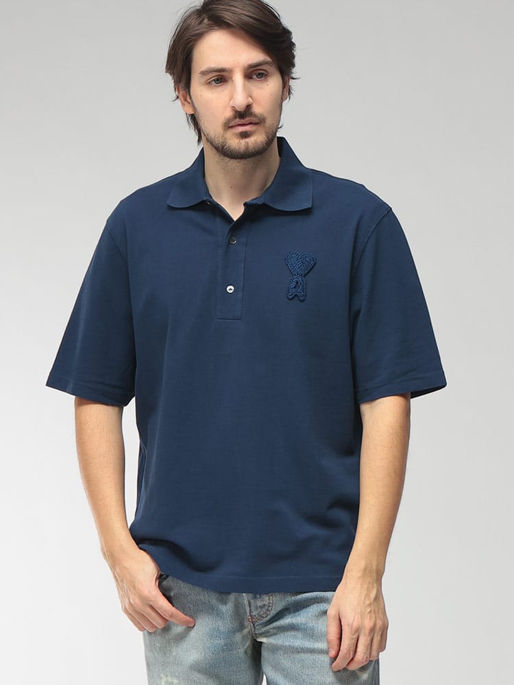 AMI PARIS (アミパリス) メンズ ポロシャツ 半袖 ニットパッチ カットソー AMUPL428JE0221