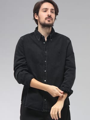 AMI PARIS (アミパリス) メンズ シャツ 長袖 ワンポイント ボタンダウン デニムシャツ AMUSH785DE0125