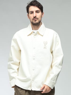 AMI PARIS (アミパリス) メンズ シャツ 長袖 クロシェパッチ コットンツイル スナップボタン オーバーシャツ AMUJK897DE0126