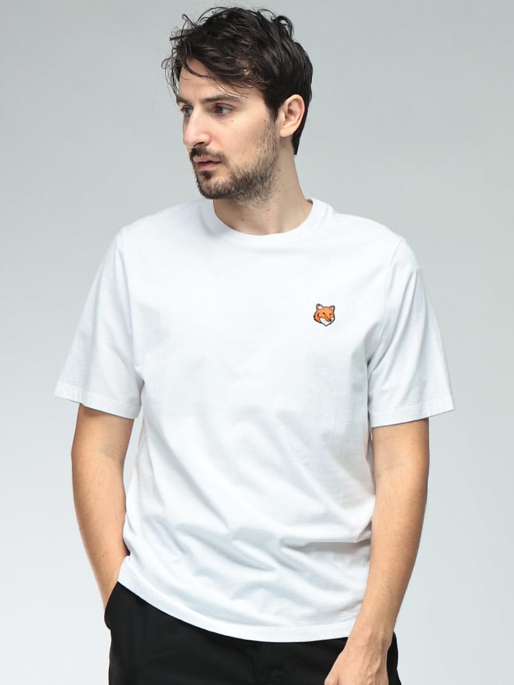 Maison Kitsune (メゾン キツネ) メンズ Tシャツ 半袖 コットン フォックスヘッド刺繍 クルーネック カットソー KNM00107KJ7026