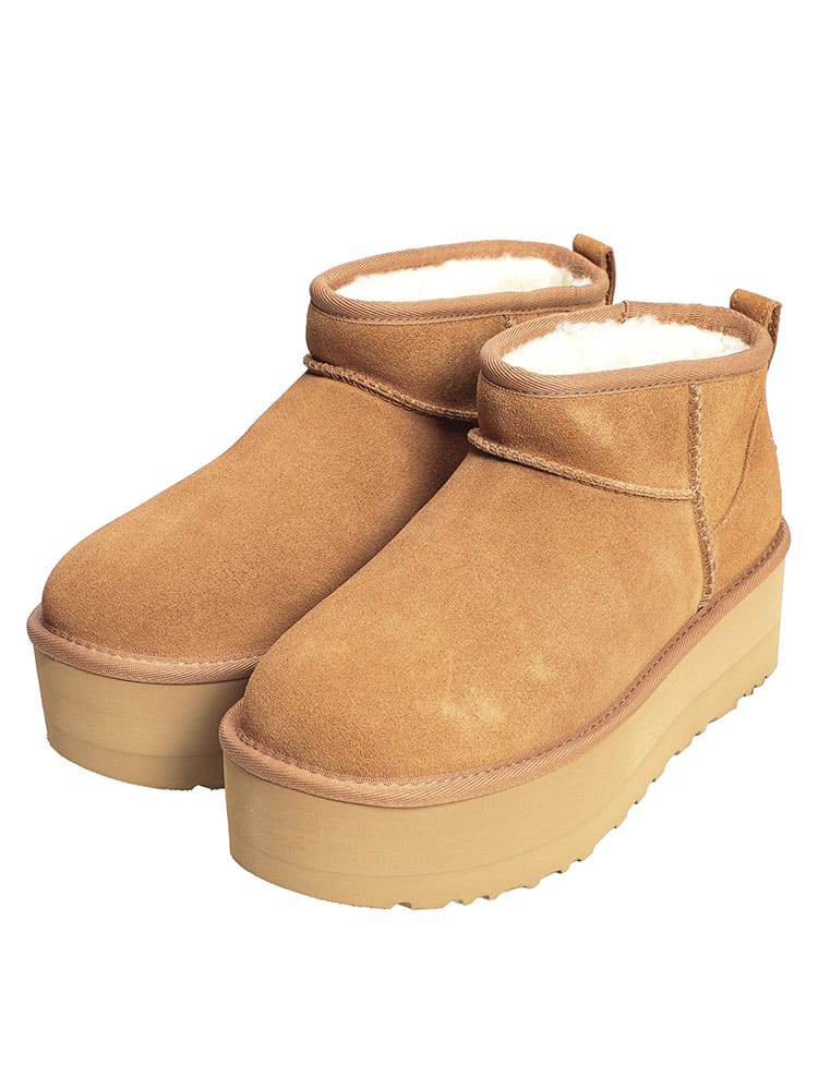 UGG (アグ) レディース ブーツ ショート ムートン スエード シープスキン 厚底 UGGplush Classic Ultra Mini Platform UGGL1135092