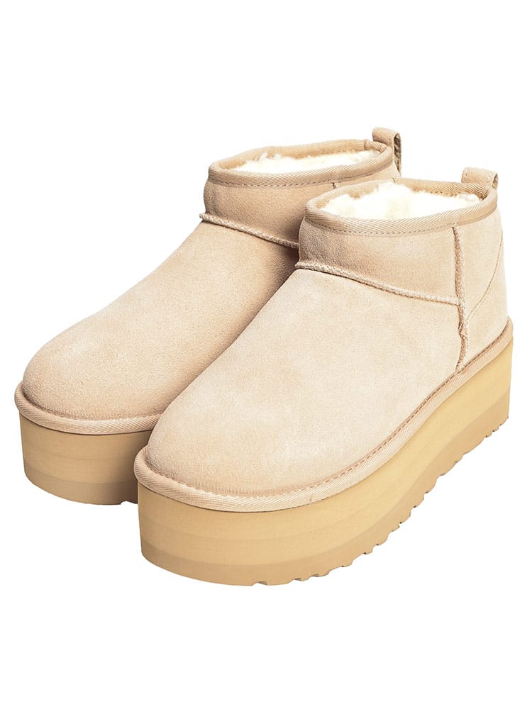 UGG (アグ) レディース ブーツ ショート ムートン スエード シープスキン 厚底 UGGplush Classic Ultra Mini Platform UGGL1135092