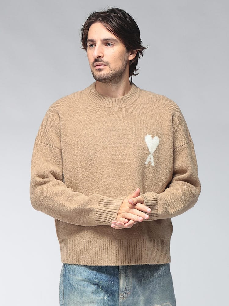 AMI PARIS (アミパリス) メンズ セーター 長袖 Ami de Coeur ロゴ アルパカ クルーネック ニット AMUKS836KN0135