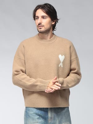 AMI PARIS (アミパリス) メンズ セーター 長袖 Ami de Coeur ロゴ アルパカ クルーネック ニット AMUKS836KN0135