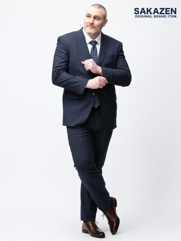 在庫処分 返品交換不可 大きいサイズ メンズ SAKAZEN (サカゼン) ウール混 シングル 2ツ釦 2パンツ スーツ