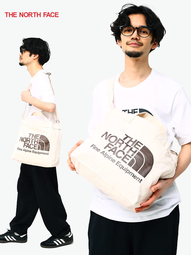 THE NORTH FACE (ザ ノースフェイス) ロゴプリント 2WAY トートバッグ ADJUSTABLE COTTON TOTE バッグ レジャー お出かけ 通学 通勤