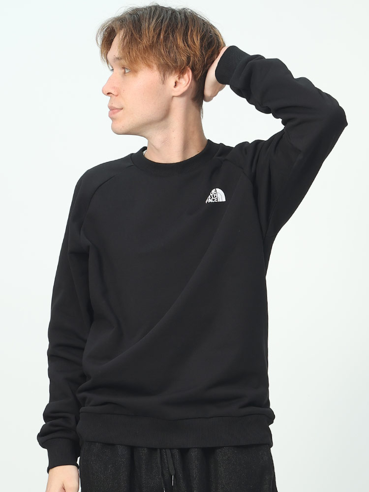 THE NORTH FACE (ザ ノースフェイス) 裏起毛 バックロゴ クルーネック トレーナー Raglan REDBOX CREW トップス スウェット 新品 ブラック メンズ 綿100% 無地