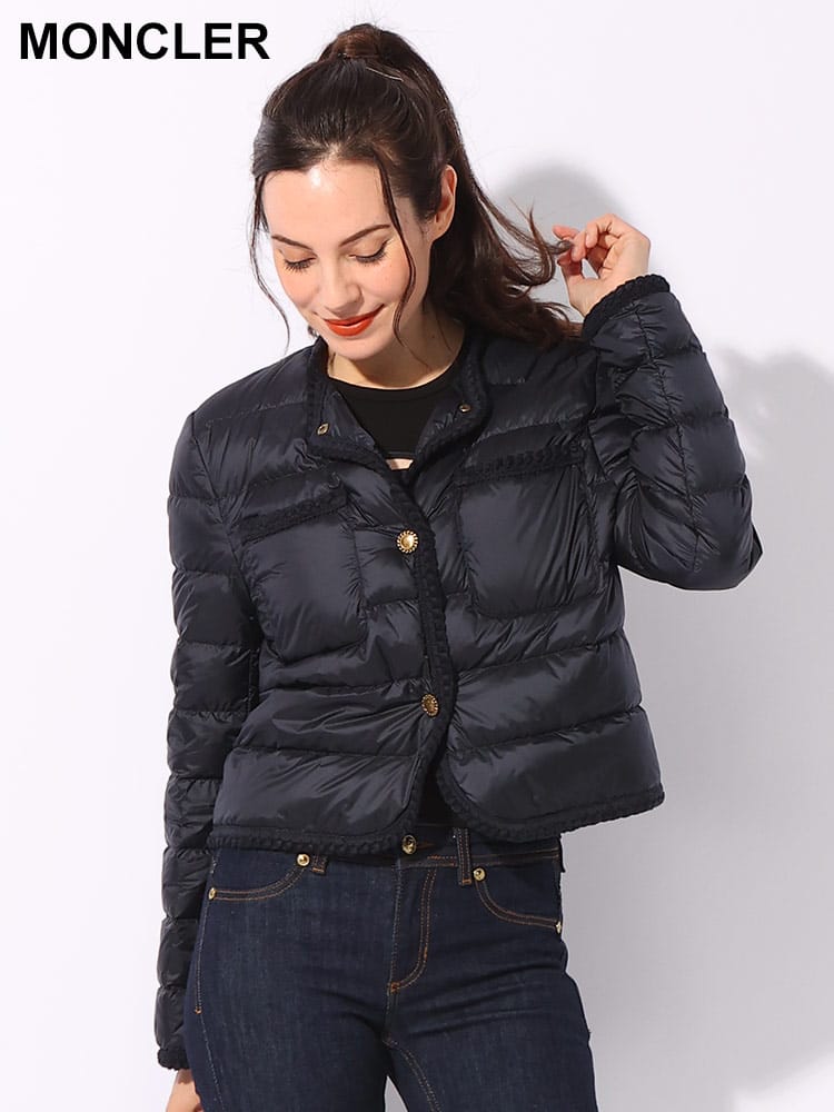MONCLER (モンクレール) 編み込みトリム ゴールドボタン ノーカラー 