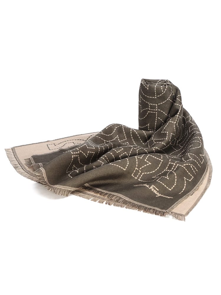 Salvatore Ferragamo (サルヴァトーレフェラガモ) ウール シルク ガンチーニモノグラム スカーフ マフラー FG520068 メンズ