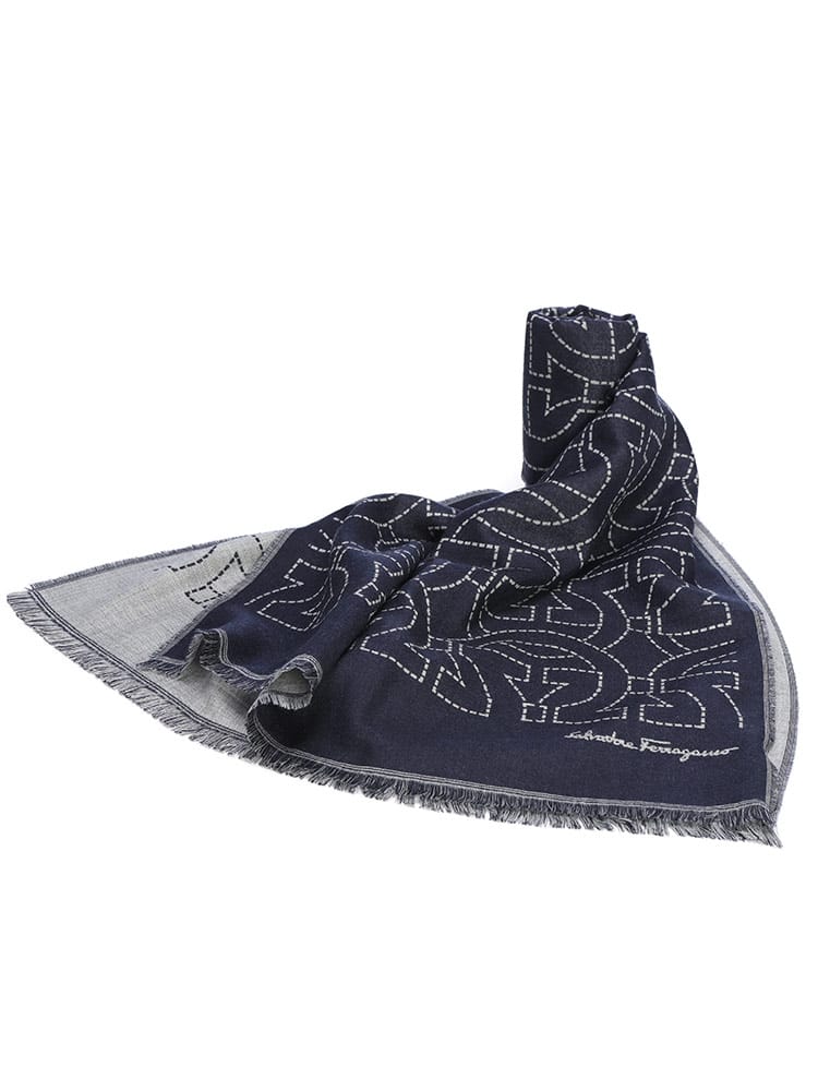Salvatore Ferragamo (サルヴァトーレフェラガモ) ウール シルク ガンチーニモノグラム スカーフ マフラー FG520068 メンズ