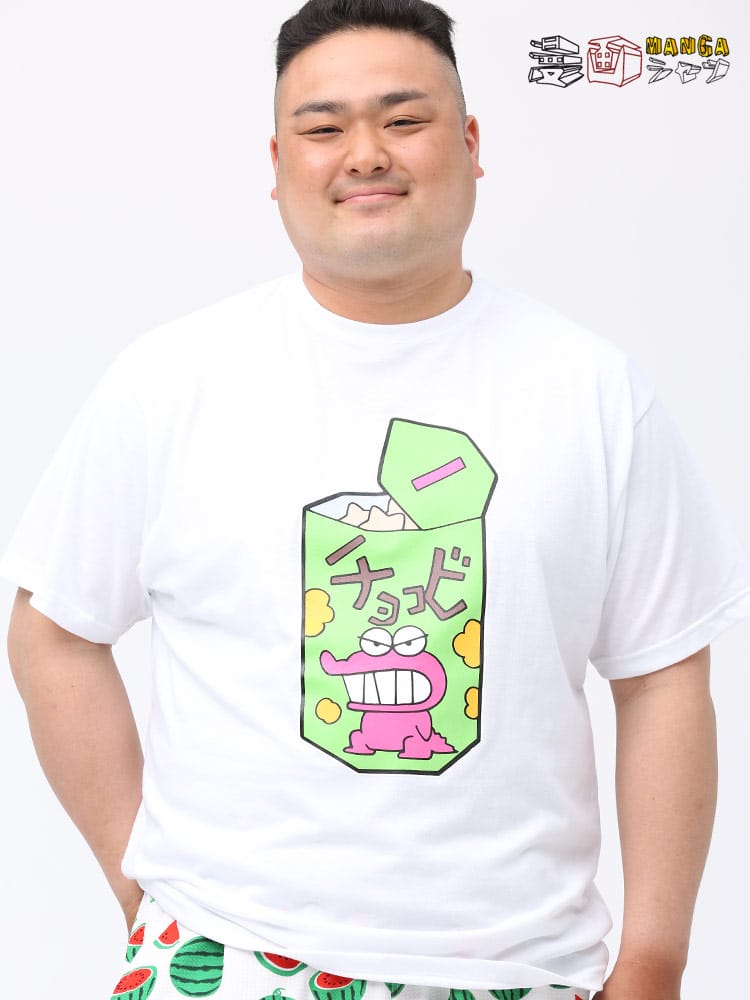 在庫処分 返品交換不可 大きいサイズ メンズ クレヨンしんちゃん (クレヨンシンチャン) チョコビ プリント クルーネック 半袖 Tシャツ