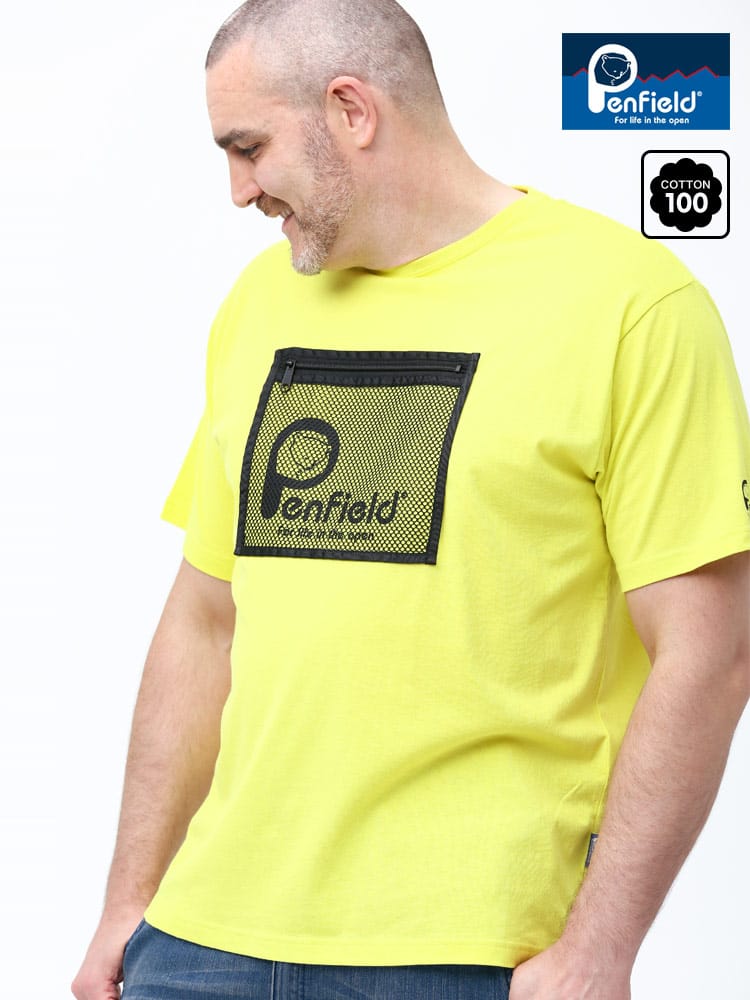 在庫処分 返品交換不可 大きいサイズ メンズ Penfield (ペンフィールド) メッシュポケット ロゴプリント クルーネック 半袖 Tシャツ
