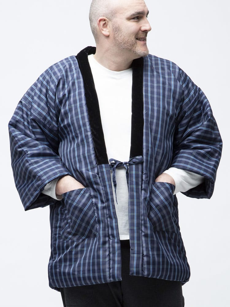 大きいサイズ メンズ SAKAZEN (サカゼン) 格子＆ストライプ 中綿 はんてん パジャマ 部屋着