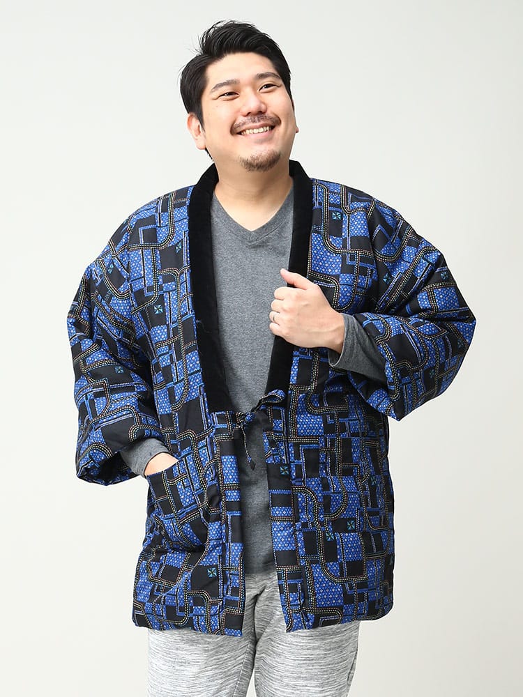 大きいサイズ メンズ SAKAZEN (サカゼン) 裏ボア 総柄 中綿 はんてん