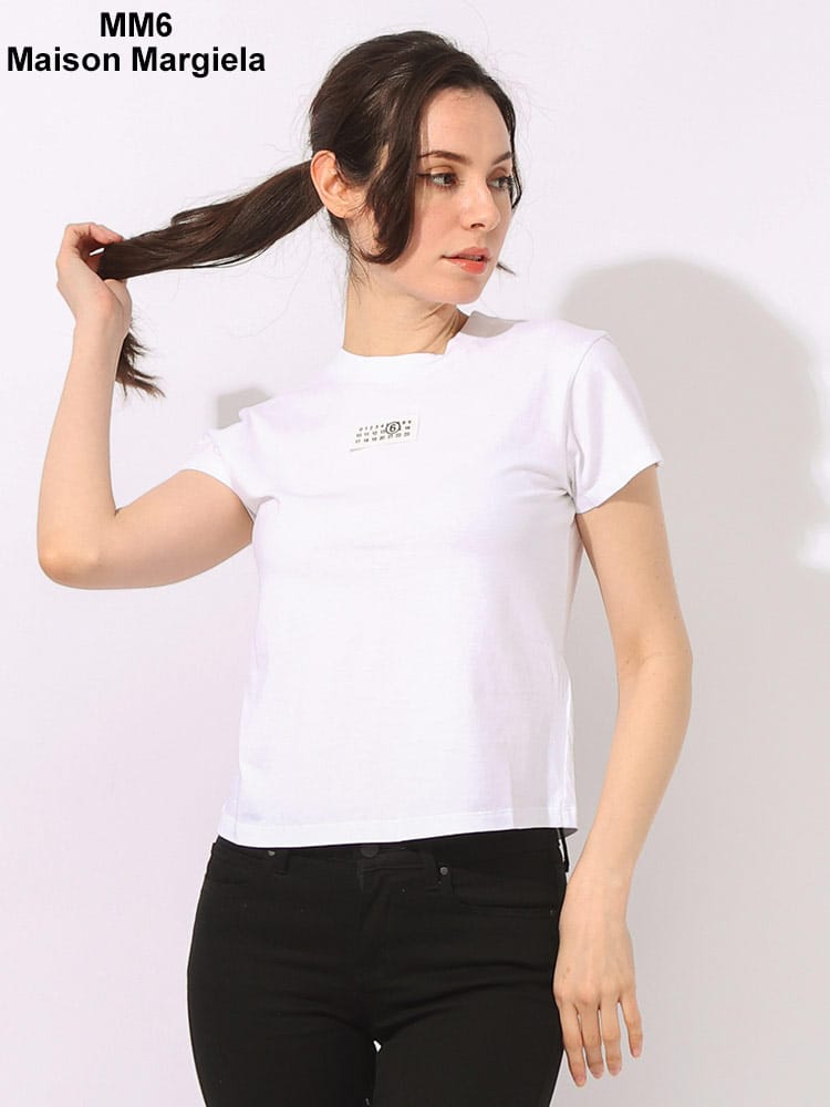 MM6 Maison Margiela (エムエムシックス メゾン マルジェラ) 胸ミニタグ クルーネック 半袖 Tシャツ MM6GC0312S24312 レディース