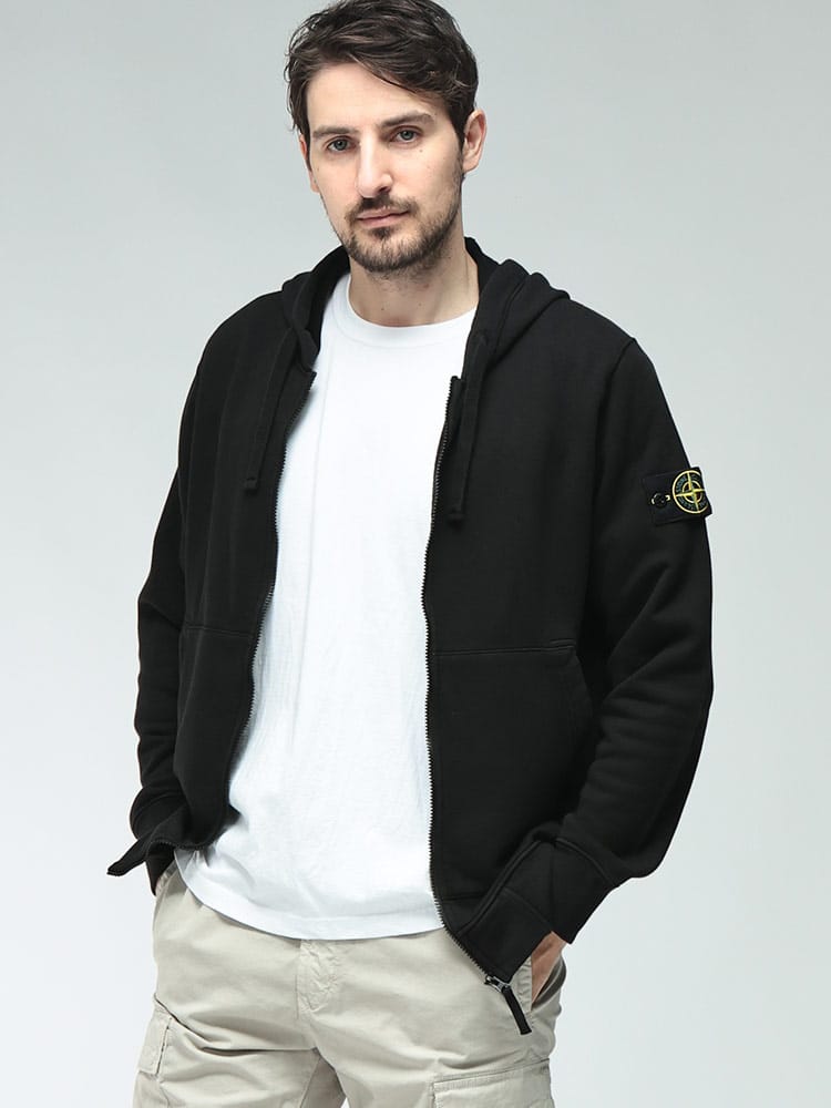 STONE ISLAND (ストーンアイランド) メンズ パーカー 長袖 裏毛 袖ワッペン ポケット付き ジップアップパーカー SI6100061S0051