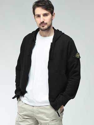 STONE ISLAND (ストーンアイランド) メンズ パーカー 長袖 裏毛 袖ワッペン ポケット付き ジップアップパーカー SI6100061S0051