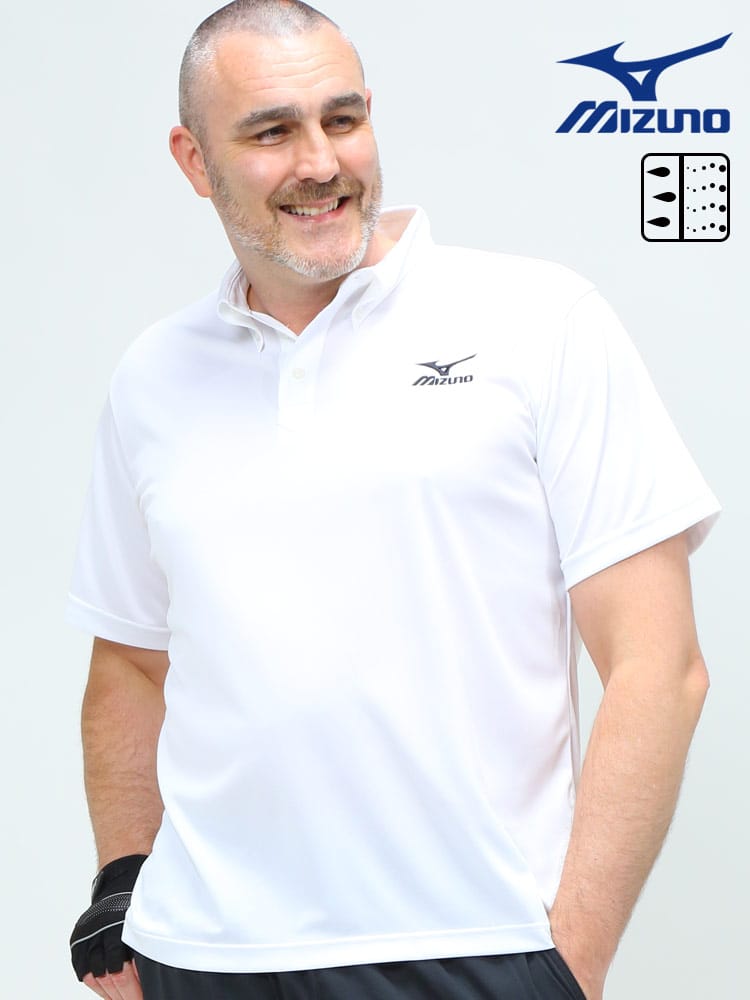 大きいサイズ メンズ MIZUNO (ミズノ) NAVIDRY 胸ロゴ ボタンダウン 半袖 ポロシャツ