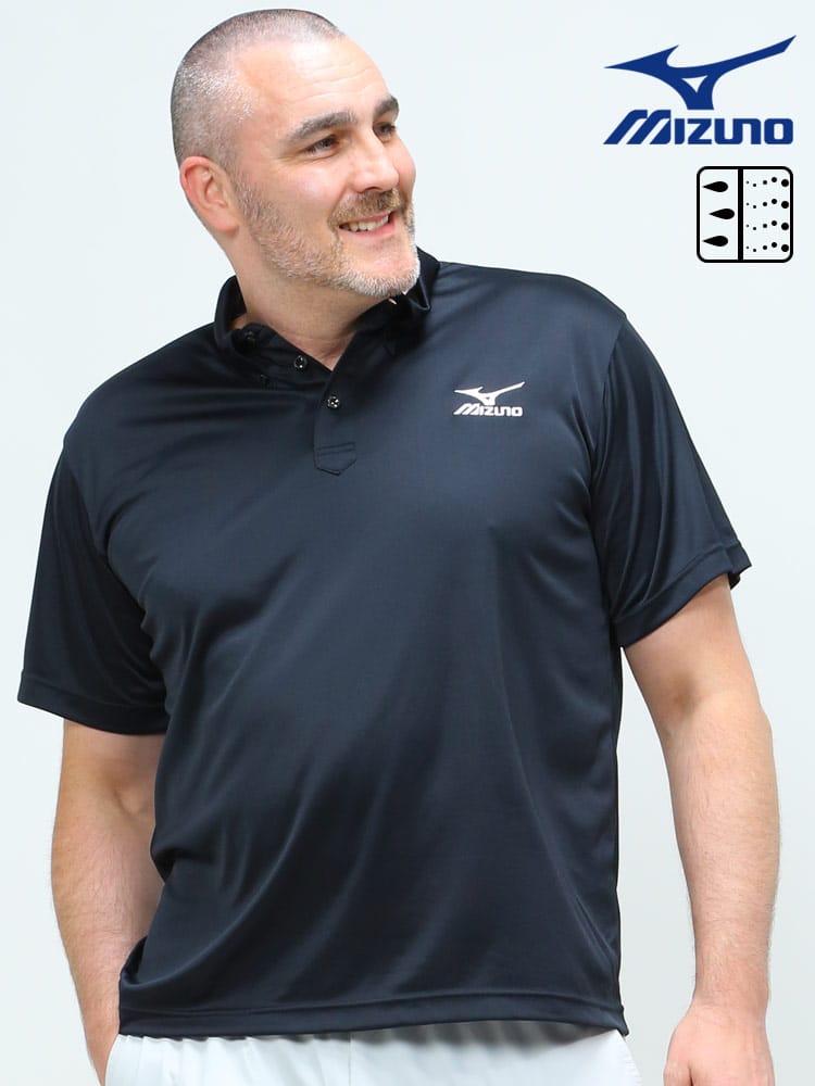 大きいサイズ メンズ MIZUNO (ミズノ) NAVIDRY 胸ロゴ ボタンダウン 半袖 ポロシャツ