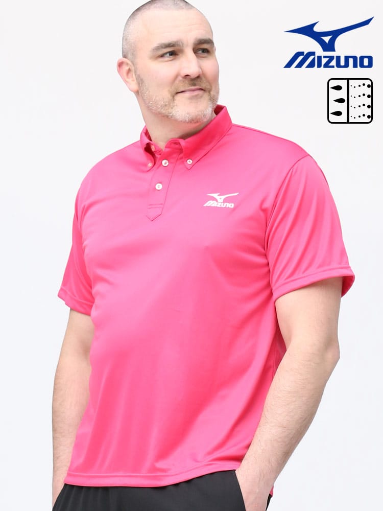 大きいサイズ メンズ MIZUNO (ミズノ) NAVIDRY 胸ロゴ ボタンダウン 半袖 ポロシャツ
