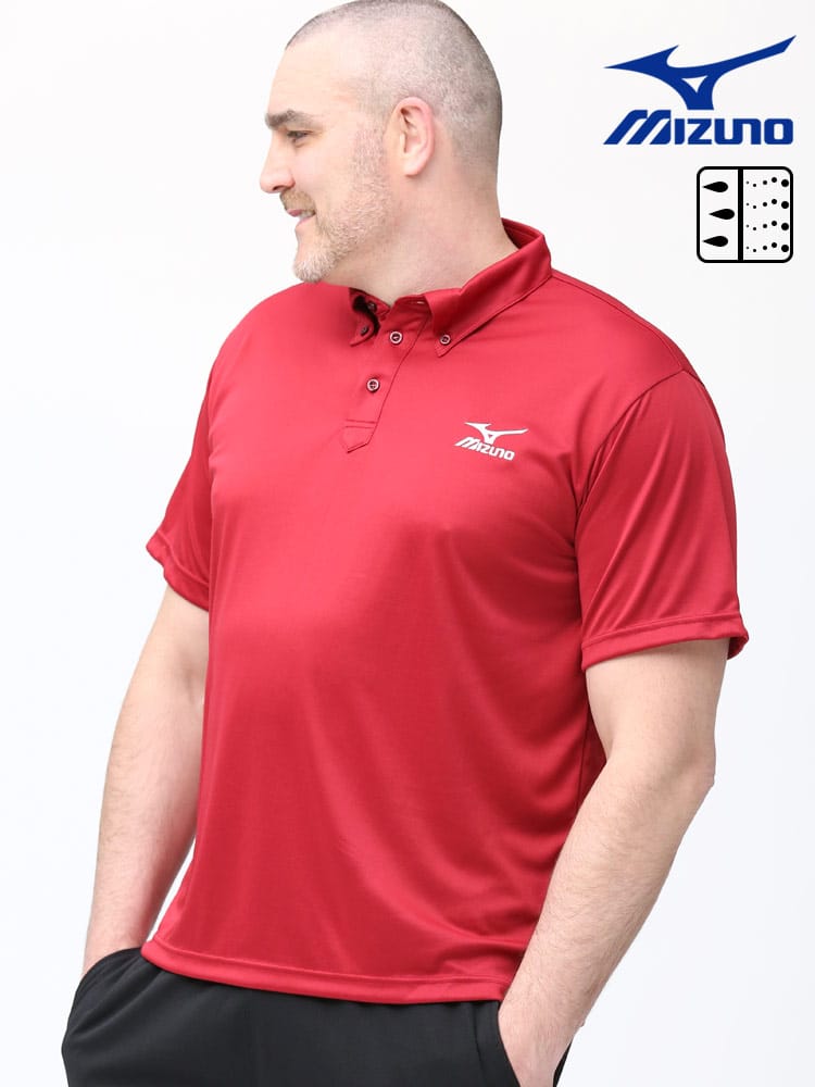 大きいサイズ メンズ MIZUNO (ミズノ) NAVIDRY 胸ロゴ ボタンダウン 半袖 ポロシャツ