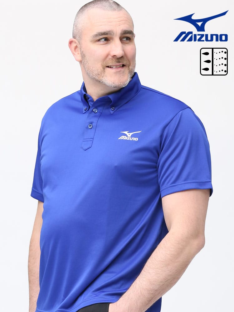 大きいサイズ メンズ MIZUNO (ミズノ) NAVIDRY 胸ロゴ ボタンダウン 半袖 ポロシャツ