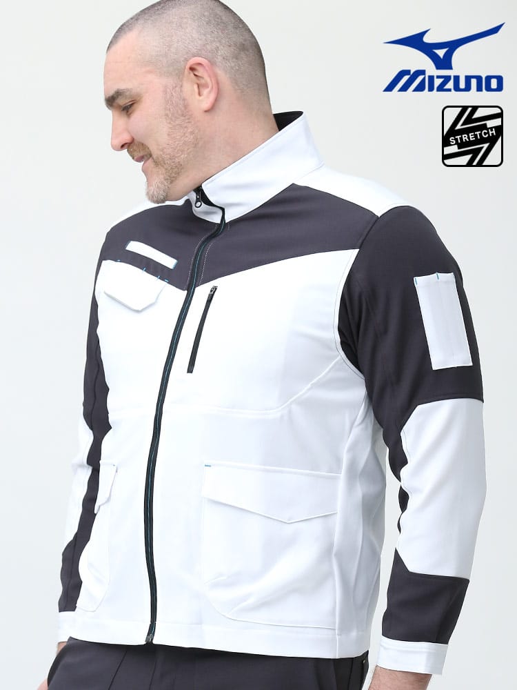 大きいサイズ メンズ MIZUNO (ミズノ) 高ストレッチ 消臭テープ 制電素材 切り替え フルジップ ワークジャケット 作業服 作業着 ワークウェア 仕事着 現場服