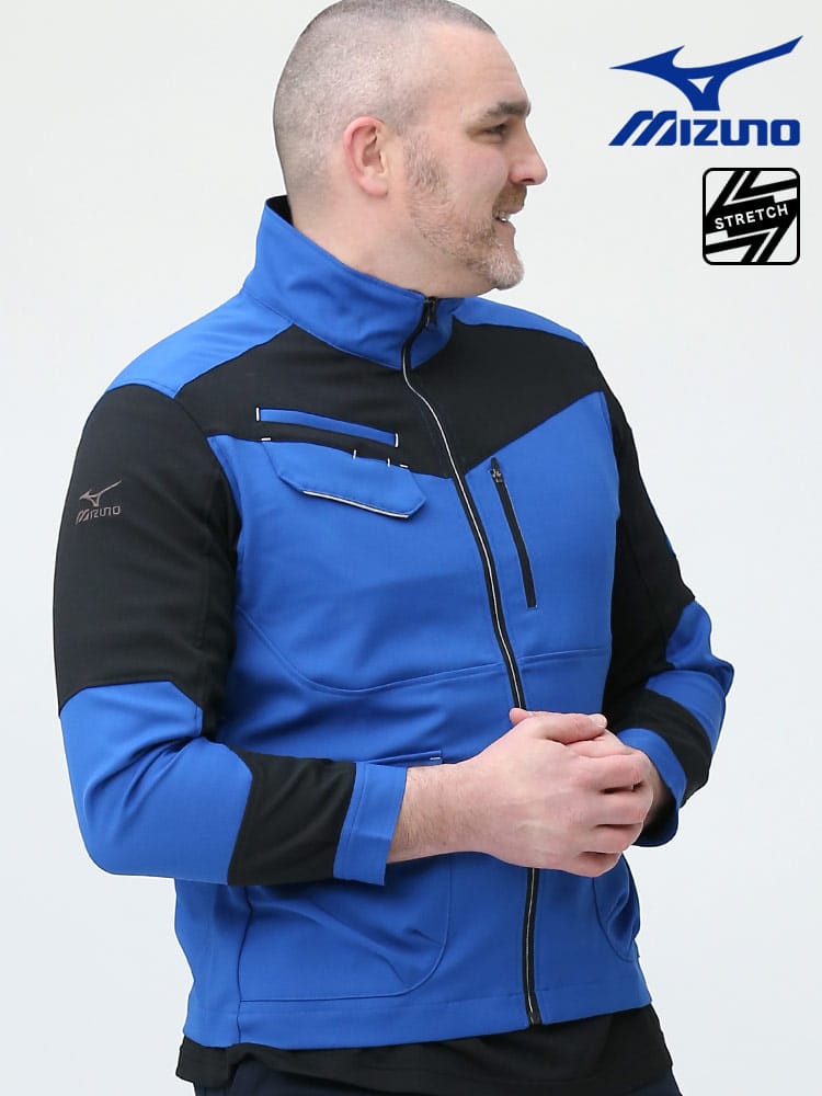 大きいサイズ メンズ MIZUNO (ミズノ) 高ストレッチ 消臭テープ 制電素材 切り替え フルジップ ワークジャケット 作業服 作業着 ワークウェア 仕事着 現場服