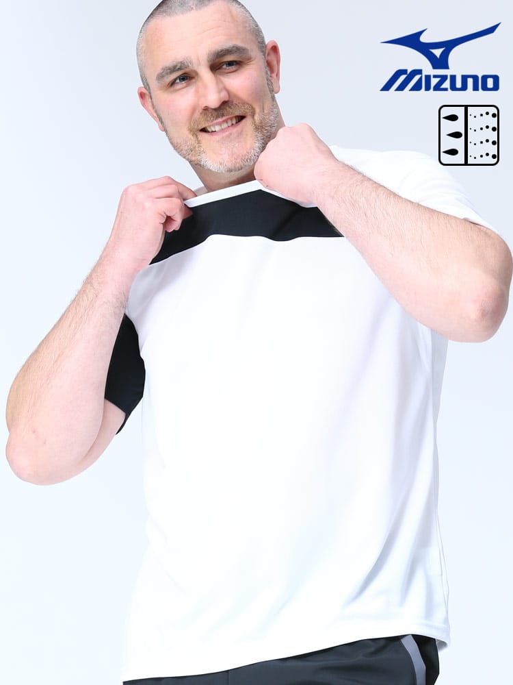 大きいサイズ メンズ MIZUNO (ミズノ) 吸汗速乾 UVカット 切り替えライン クルーネック 半袖 Tシャツ