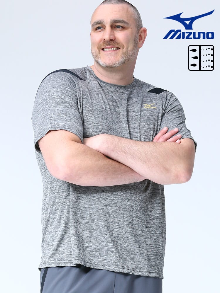 大きいサイズ メンズ MIZUNO (ミズノ) 吸汗速乾 UVカット クルーネック 半袖 Tシャツ