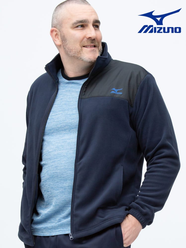 大きいサイズ メンズ MIZUNO (ミズノ) 胸ロゴ 切り替え フルジップ フリースジャケット