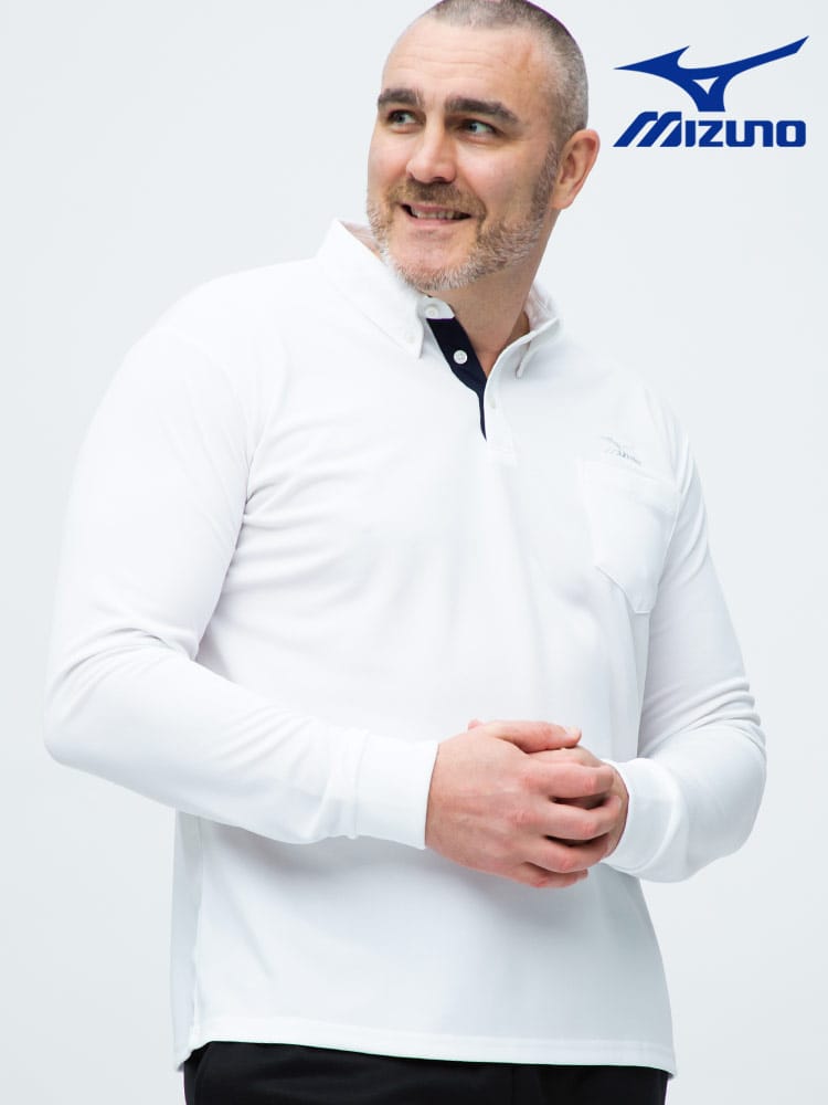 大きいサイズ メンズ MIZUNO (ミズノ) 吸汗速乾 UVカット ポケット付き 長袖 ポロシャツ