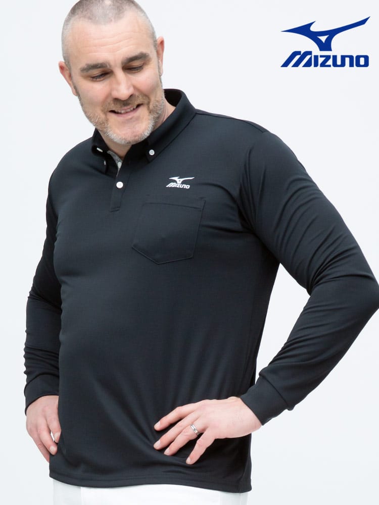 大きいサイズ メンズ MIZUNO (ミズノ) 吸汗速乾 UVカット ポケット付き 長袖 ポロシャツ