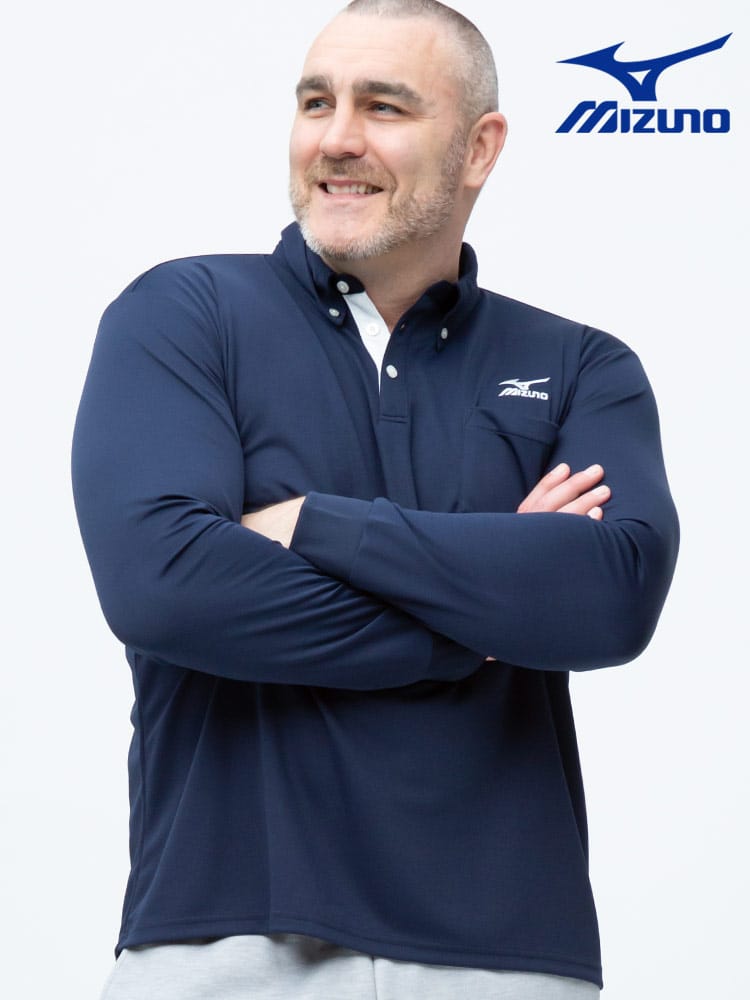 大きいサイズ メンズ MIZUNO (ミズノ) 吸汗速乾 UVカット ポケット付き 長袖 ポロシャツ