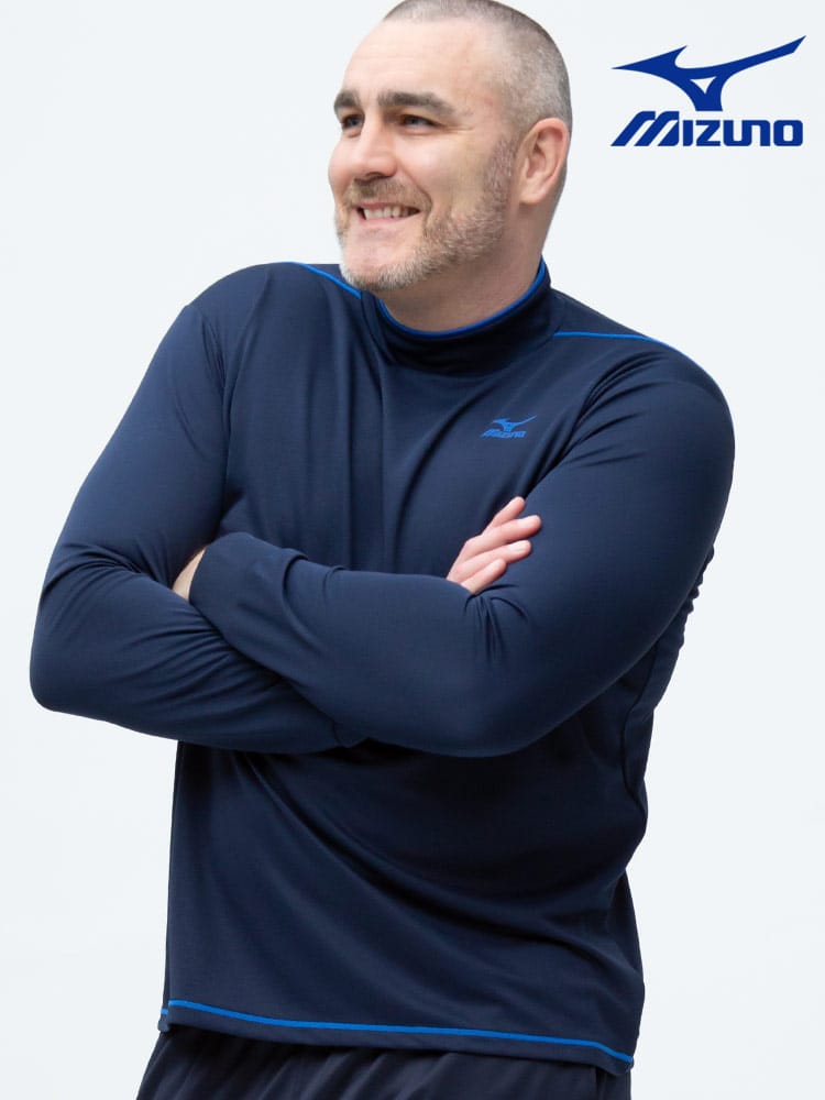 大きいサイズ メンズ MIZUNO (ミズノ) 吸汗速乾 UVカット ハイネック 長袖 Tシャツ ロンT