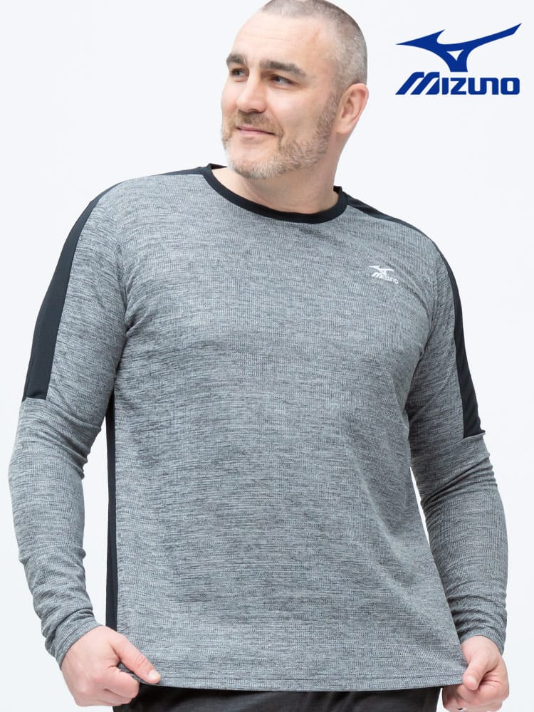大きいサイズ メンズ MIZUNO (ミズノ) UVカット 切り替え クルーネック 長袖 Tシャツ ロンT