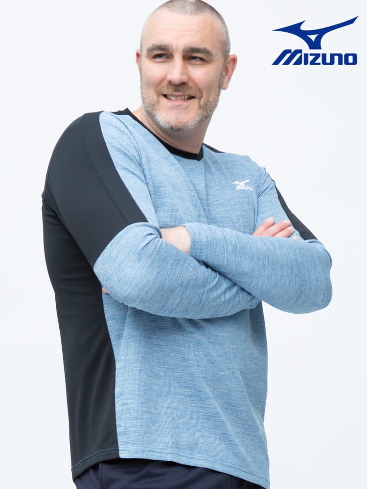 大きいサイズ メンズ MIZUNO (ミズノ) UVカット 切り替え クルーネック 長袖 Tシャツ ロンT