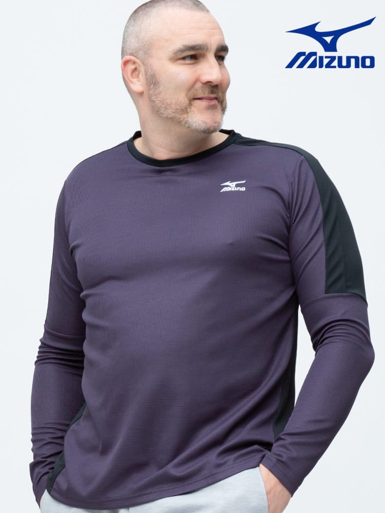 大きいサイズ メンズ MIZUNO (ミズノ) UVカット 切り替え クルーネック 長袖 Tシャツ ロンT