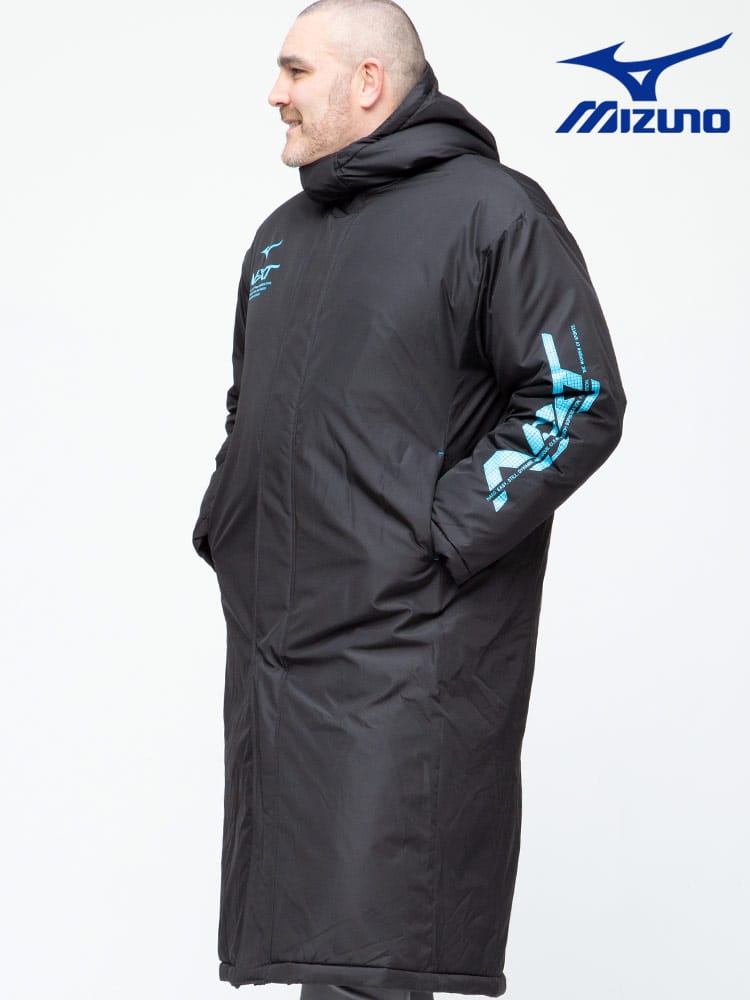 大きいサイズ メンズ MIZUNO (ミズノ) 撥水 防風 フード フルジップ 中綿 ロングコート