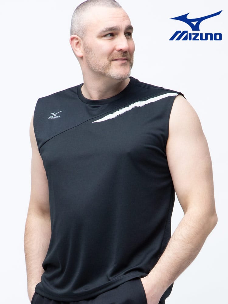 大きいサイズ メンズ MIZUNO (ミズノ) 吸汗速乾 UVカット 切り替え クルーネック ノースリーブ シャツ