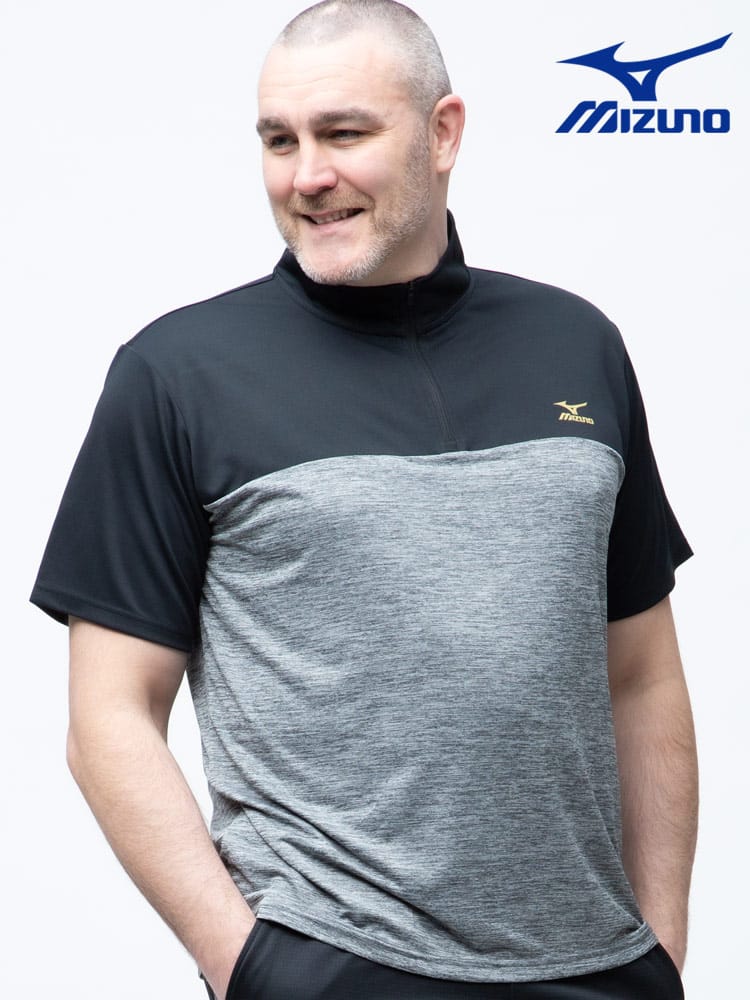 大きいサイズ メンズ MIZUNO (ミズノ) 吸汗速乾 UVカット ハーフジップ 半袖 シャツ