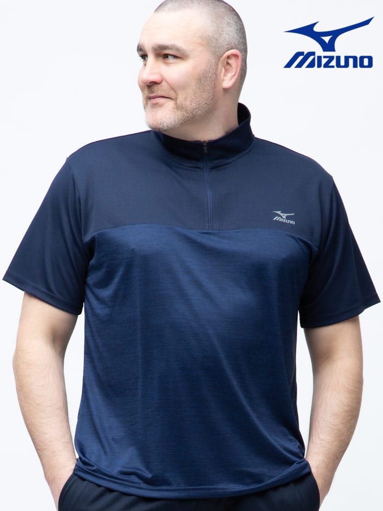 大きいサイズ メンズ MIZUNO (ミズノ) 吸汗速乾 UVカット ハーフジップ 半袖 シャツ