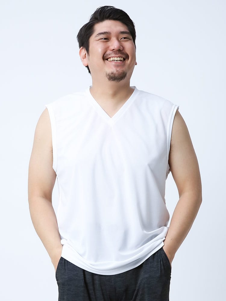 大きいサイズ メンズ MIZUNO (ミズノ) アイスタッチ 吸汗速乾 抗菌防臭 Vネック ノースリーブ Tシャツ