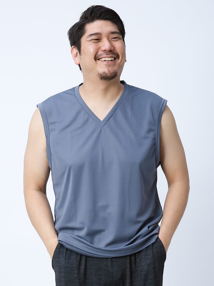 大きいサイズ メンズ MIZUNO (ミズノ) アイスタッチ 吸汗速乾 抗菌防臭 Vネック ノースリーブ Tシャツ