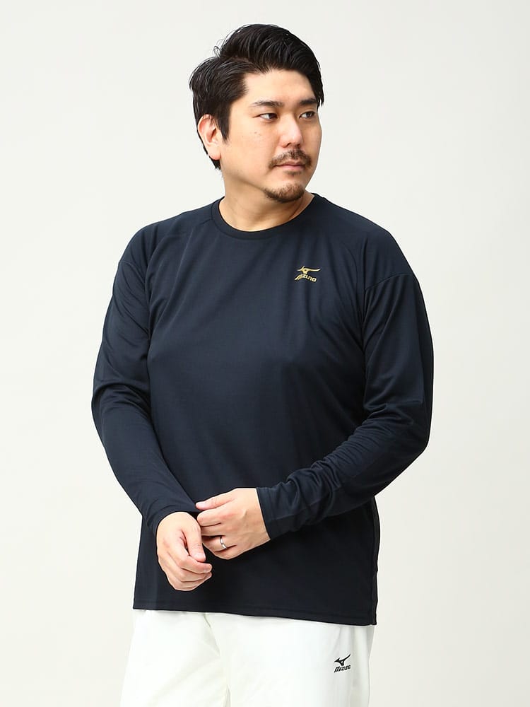 大きいサイズ メンズ MIZUNO (ミズノ) 吸汗速乾 UVカット クルーネック 長袖 Tシャツ